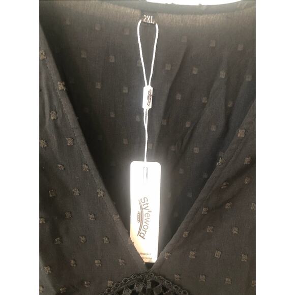 NWT NEW Black Maxi Dress Swiss Dot V Neck Dress Flowy Boho Long‎ Sleeve - Picture 4 of 12